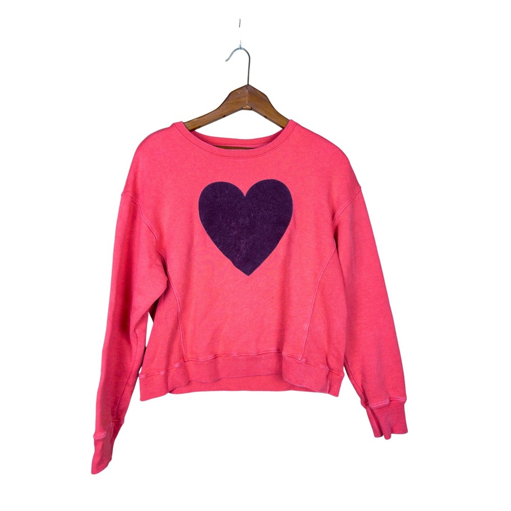 Sundry Anthropologie‎ Heart Flocked Sweatshirt Pullover Size 1 Small Made in USA